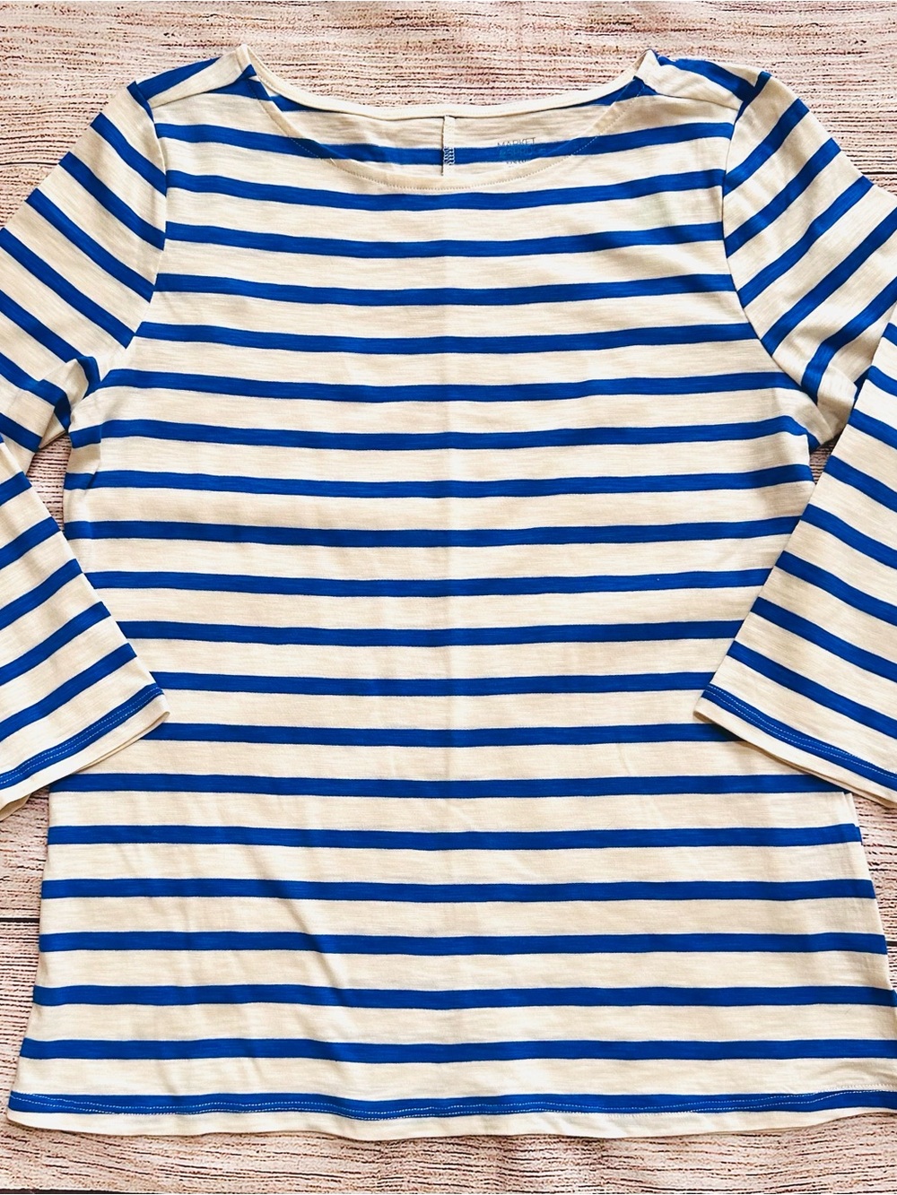 NWT Market & Spruce Blue Ivory 3/4 Sleeve Striped Knit Top Ladies Sz M